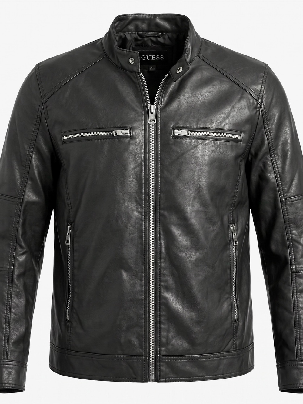 GUESS Men's Faux-Leather Moto Racer Jacket Black Size XL